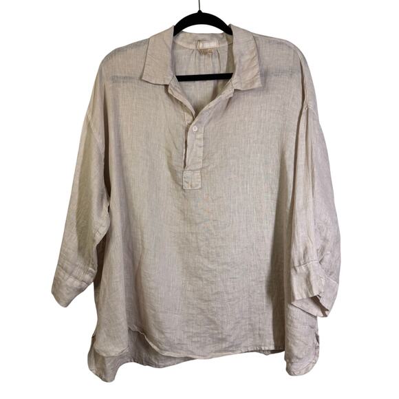 CP SHADES Blouse Large Gigi 100% Linen Two Button Placket Front Crop NWOT - Picture 1 of 12
